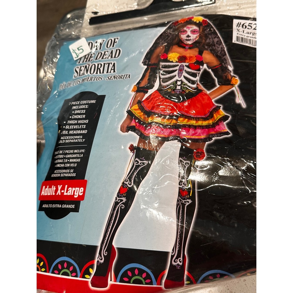 Amscan Day of the Dead Senorita Costume Set Adult XL 14-16 Skeleton Floral 7pc